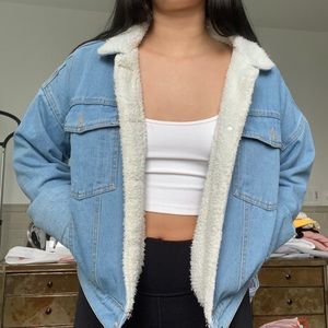 Sherpa Trucker Lined Denim Jacket from ZAFUL